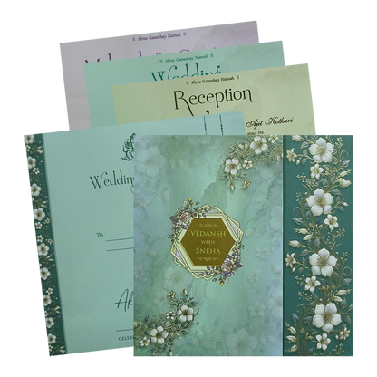 Blue Floral Padded Wedding Card - KSH72840