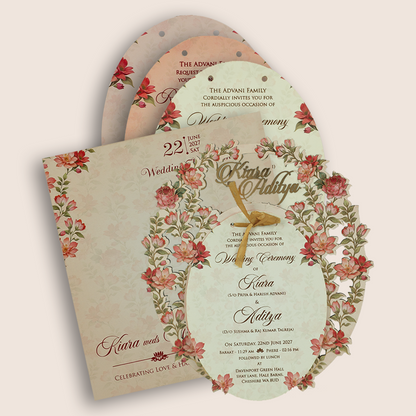 Peach Floral MDF Laser Cut Wedding Card - KFR17010