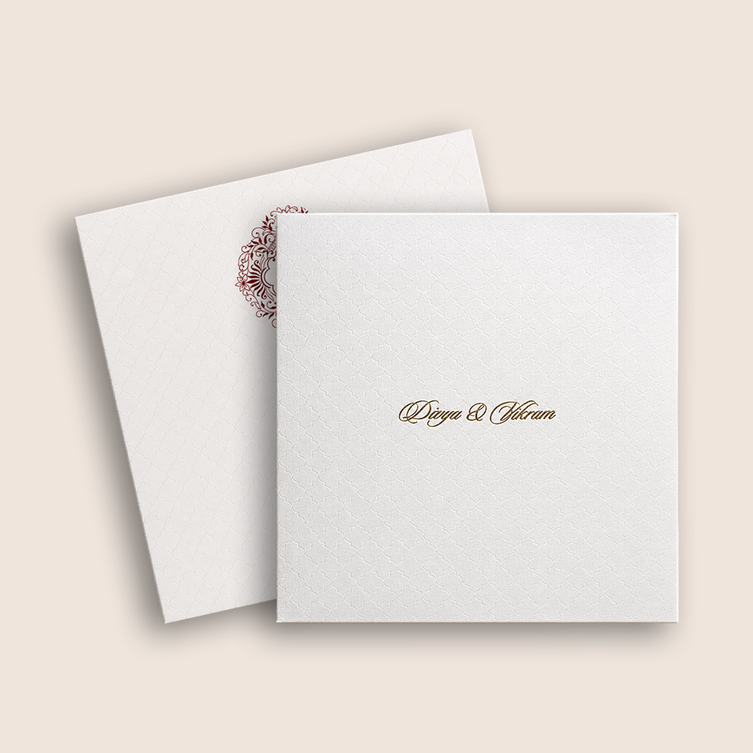White Embossed Padded Wedding Card - KNK4021W