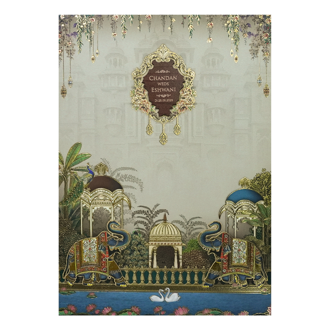 Grey Royal Elephant Padded Wedding Card-KSH72530