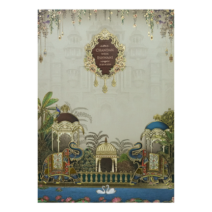 Grey Royal Elephant Padded Wedding Card-KSH72530