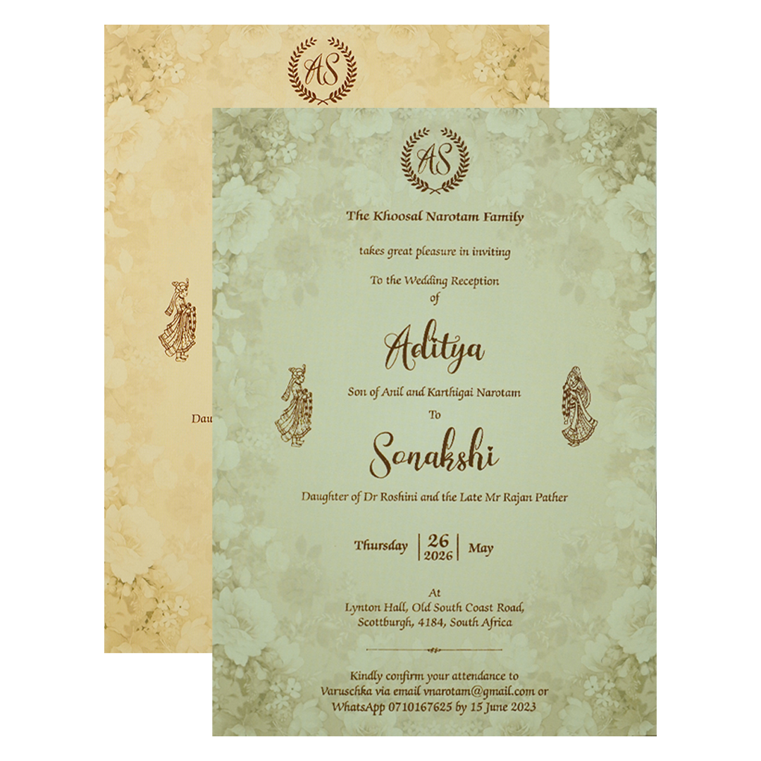 Cream Floral Padded Wedding Card-KRE27230