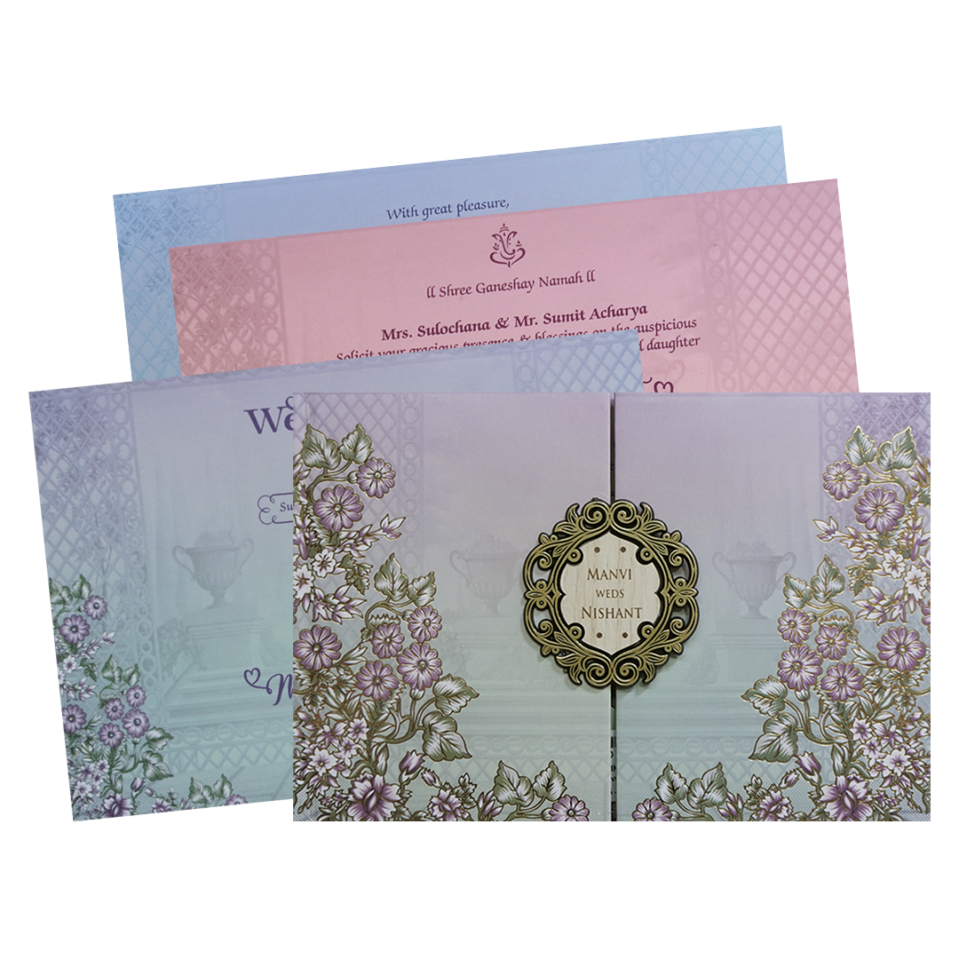 Sage Lavender Padded Floral Door Wedding Invitation - KVN07310