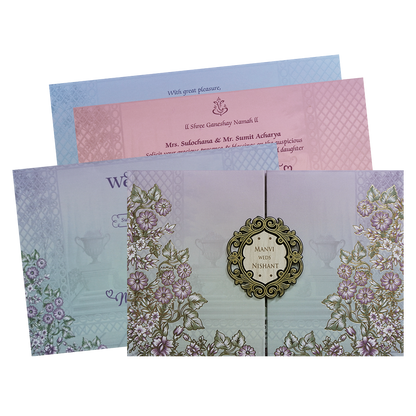 Sage Lavender Padded Floral Door Wedding Invitation - KVN07310