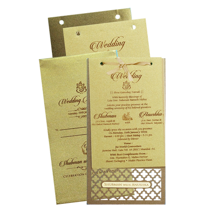 Gold MDF Laser Cutout Wedding Invitation Card - KRB07140