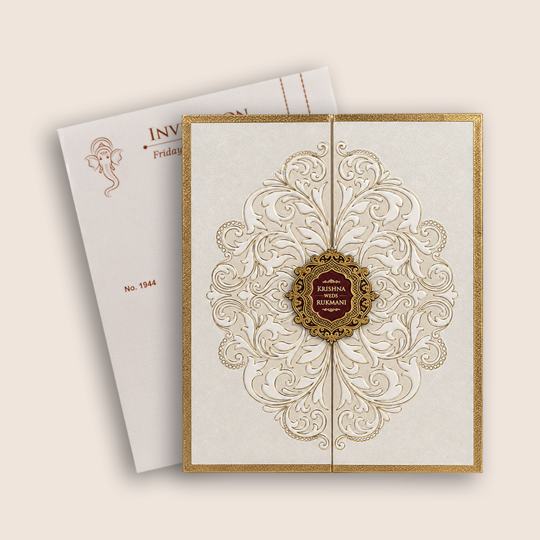 White Golden Floral  Door Style Padded Invitation Card - KJTS1944