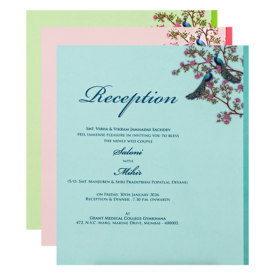 White Padded Floral Peacock Wedding Card - KPR25120