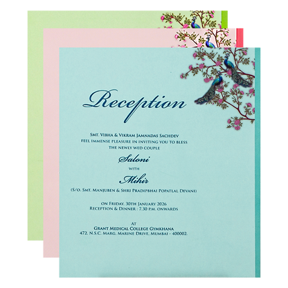 White Padded Floral Peacock Wedding Card - KPR25120
