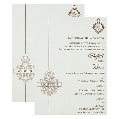 White Embossed Floral Arch Padded Wedding Card-KRE28250