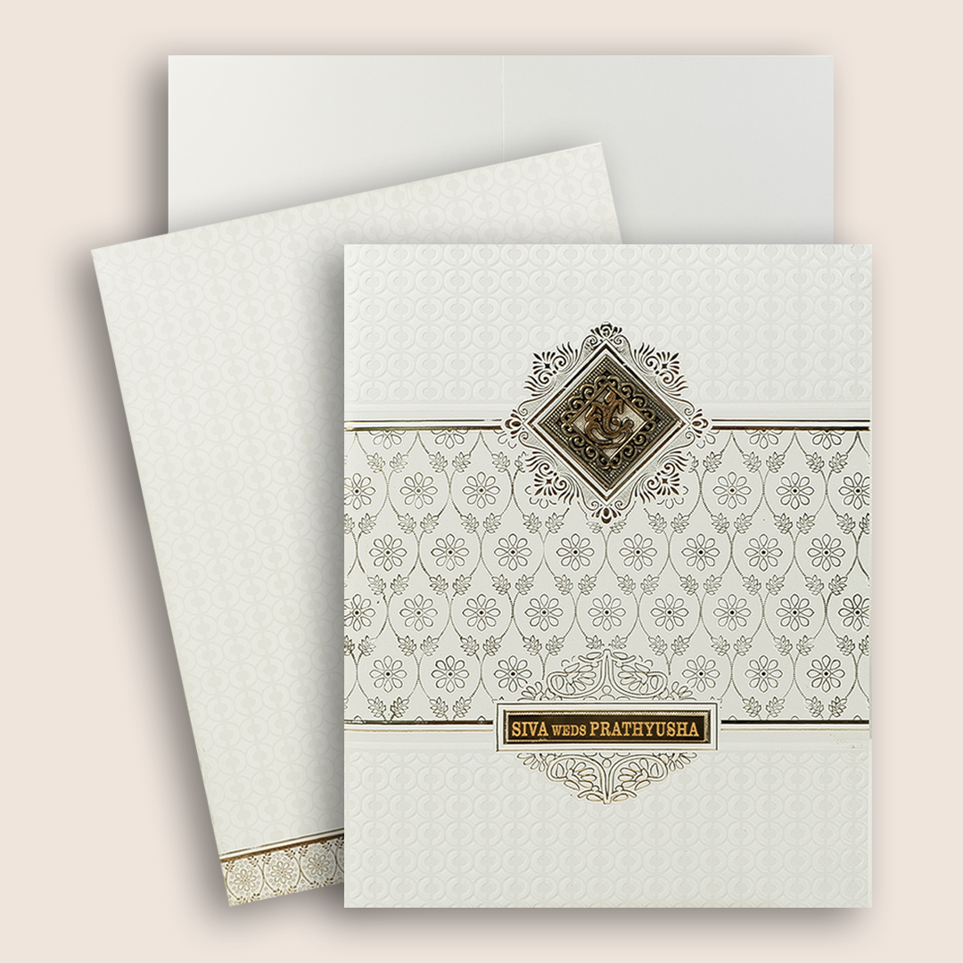 White Embossed Floral Invitation Card-KNK4106W