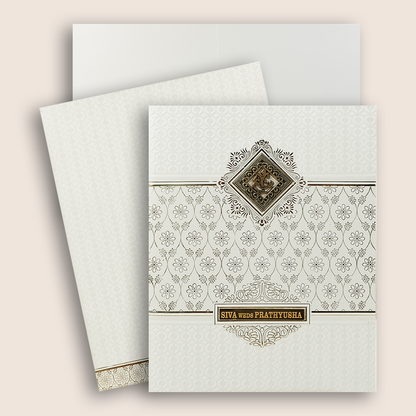 White Embossed Floral Invitation Card-KNK4106W