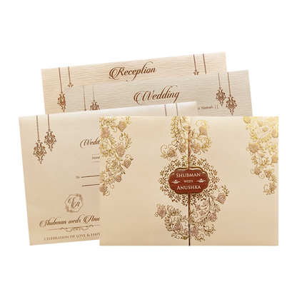 Check out Ivory Padded Embossed Floral Wedding Invitation Card at best price. ?WhatsApp Support ?Express Delivery.