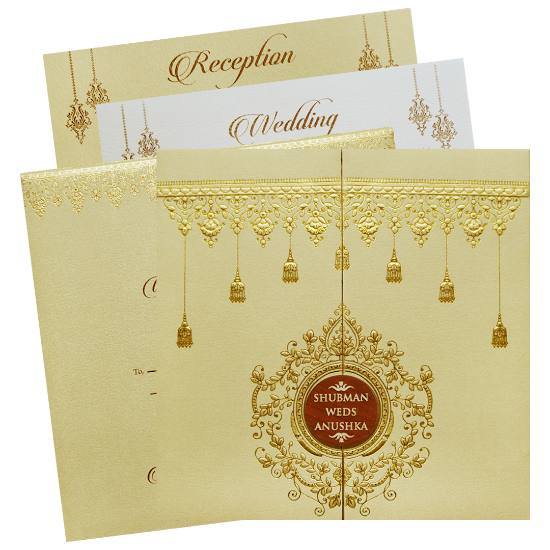 Elegant Gold Door Style Embossed Wedding Invitation Card-KRB09120