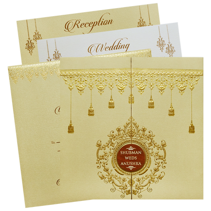 Elegant Gold Door Style Embossed Wedding Invitation Card-KRB09120