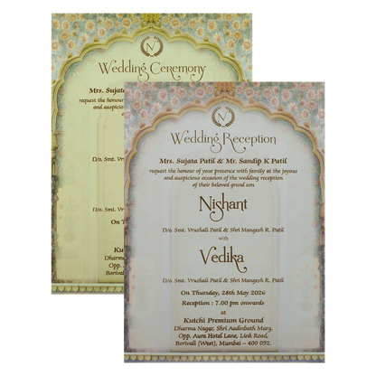 Royal Arch Palace Door Padded Wedding Card-KRE27890