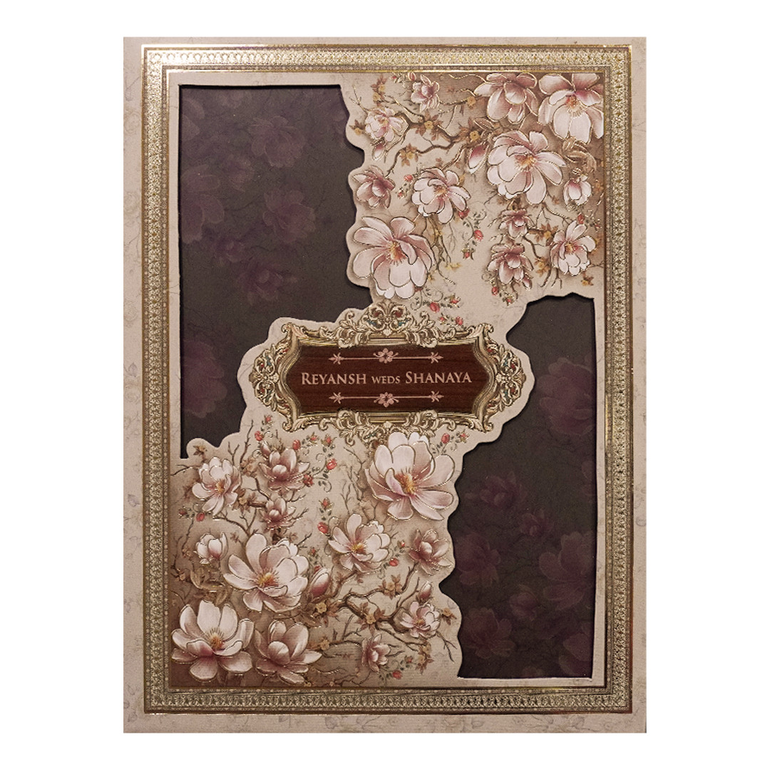 Pink Floral Padded Wedding Card-KSH72490