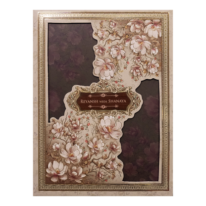 Pink Floral Padded Wedding Card-KSH72490