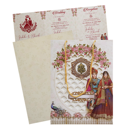 Cream Floral Laser-cut Wedding Card - KSH73220