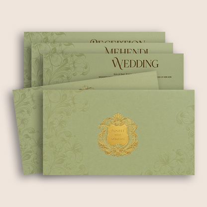Pista Green Floral Padded Marriage Card - KPR024510