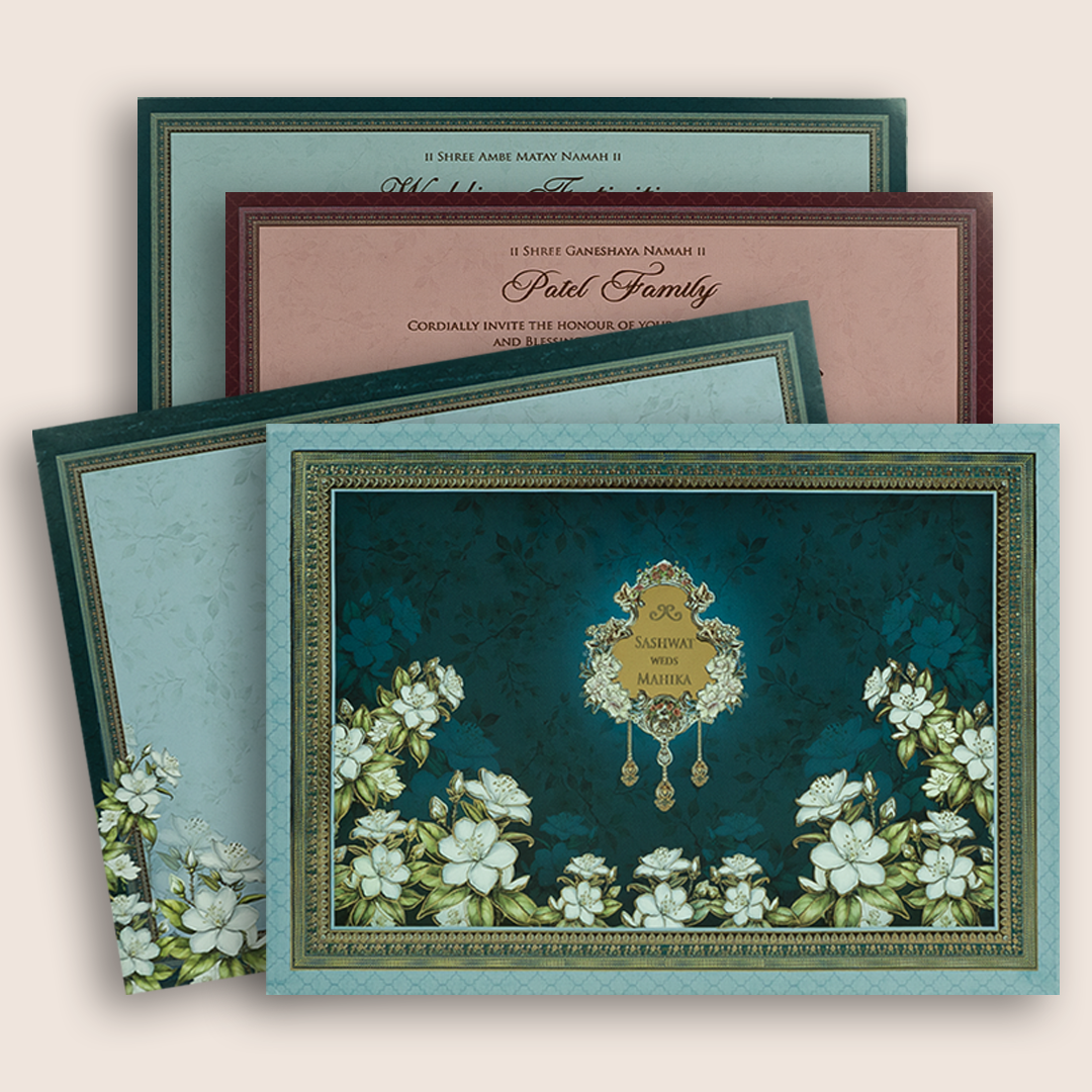 Dark Blue Floral Wedding Invitation Card - KRE28730