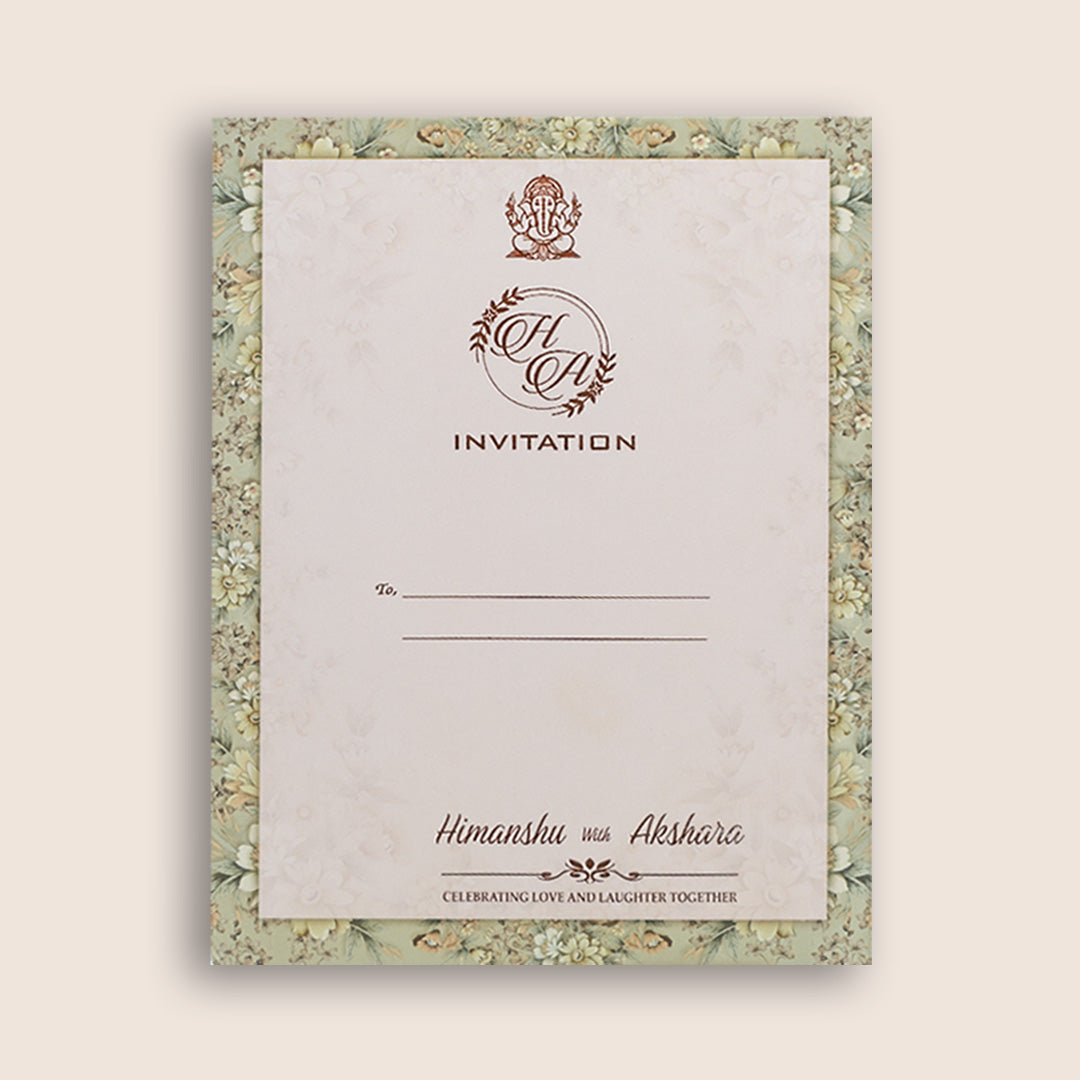 Beige Floral Door Style Padded Marriage Card - KSH72430