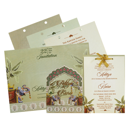 Green Arch Elephant Theme Wedding Card-KFR16070