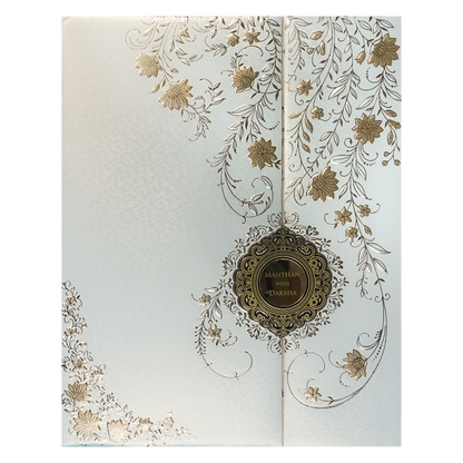 White Gold Floral Padded Wedding Card-KSSC2072