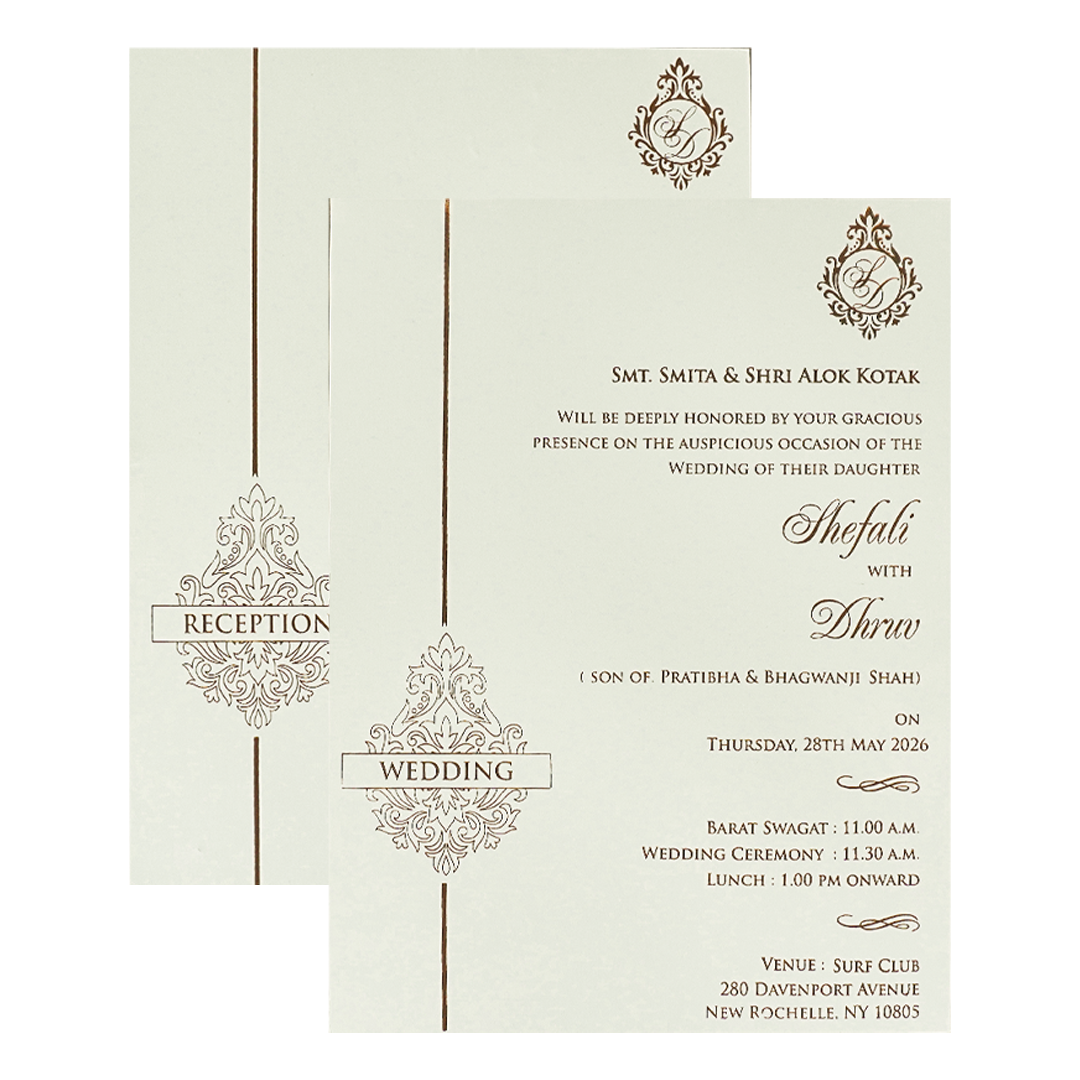 White Ganesha Floral Padded Wedding Card-KRE28220