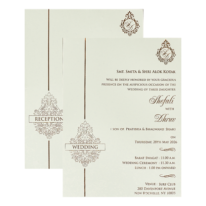 White Ganesha Floral Padded Wedding Card-KRE28220
