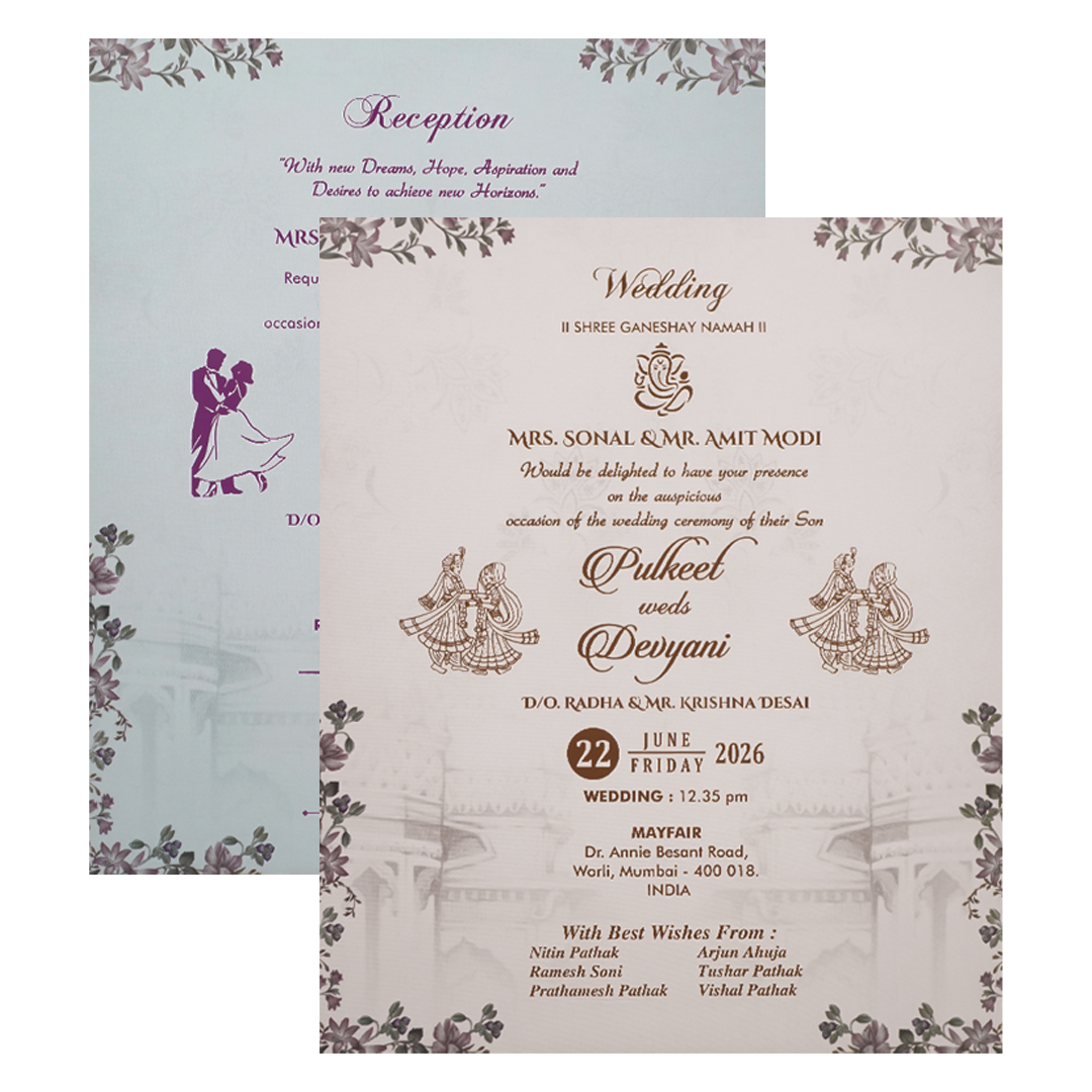 Pastel Pink Floral Palace Wedding Card-KJTS1810