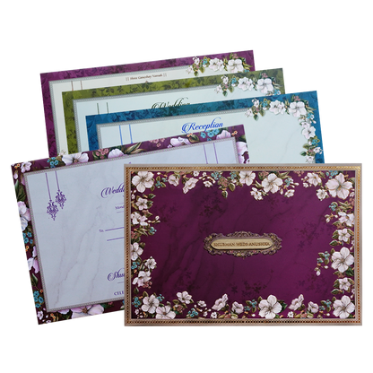 Purple Floral Padded Embossed Wedding Invitation Card-KRB09640