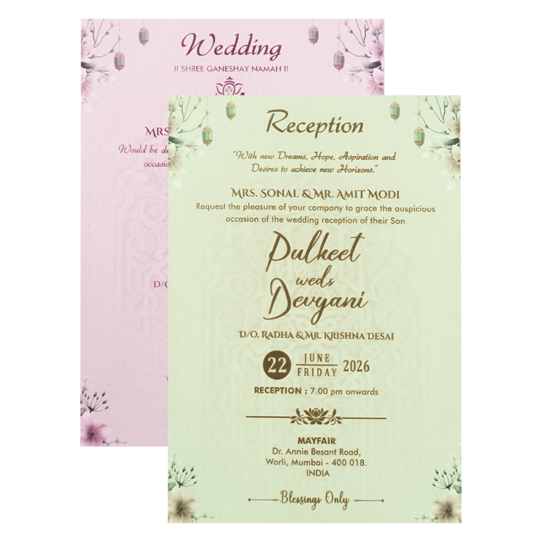 Lavender Floral Padded Wedding Card-KJTS1768