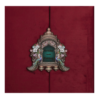 Maroon Peacock Padded Wedding Card-KSI64230