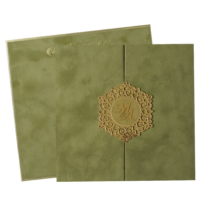 Check out Green Gatefold Padded Wedding Card at best price.WhatsApp Support |Express Delivery. | King of Cards.