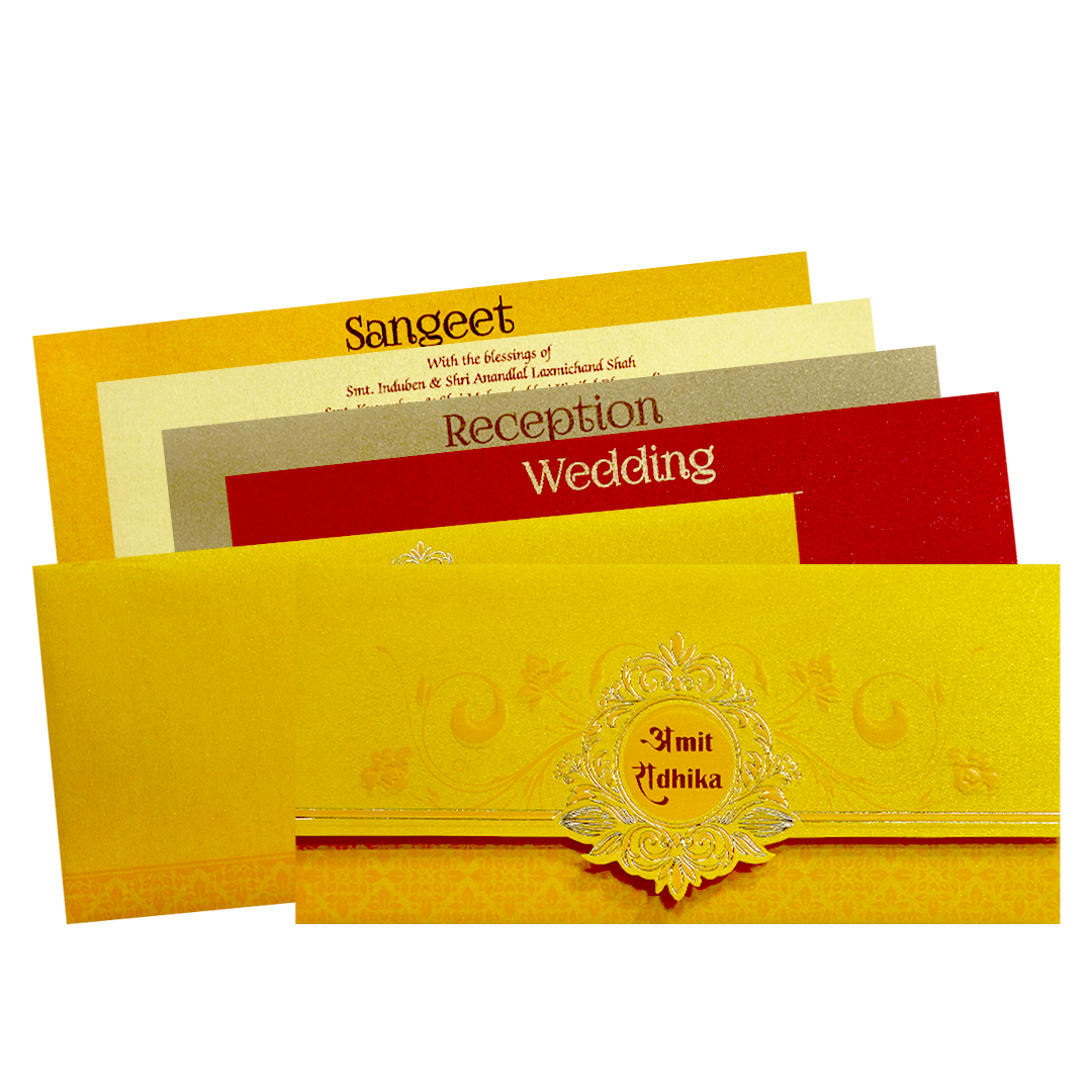 Check out Yellow Gold Foil Embossed Floral Wedding Invitation Card at best price. ?WhatsApp Support ?Express Delivery.