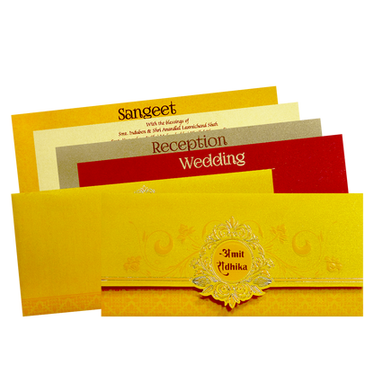 Check out Yellow Gold Foil Embossed Floral Wedding Invitation Card at best price. ?WhatsApp Support ?Express Delivery.
