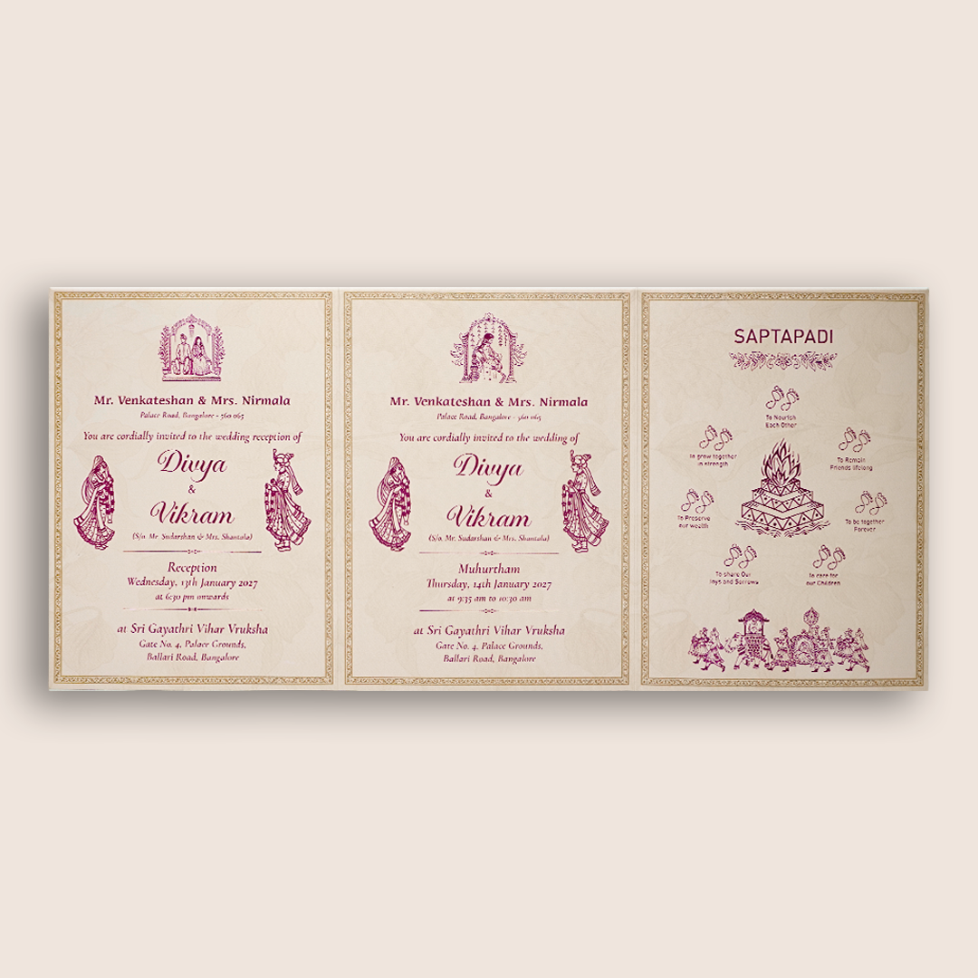 Pink Floral Bag Style Wedding Card-KNAV1803