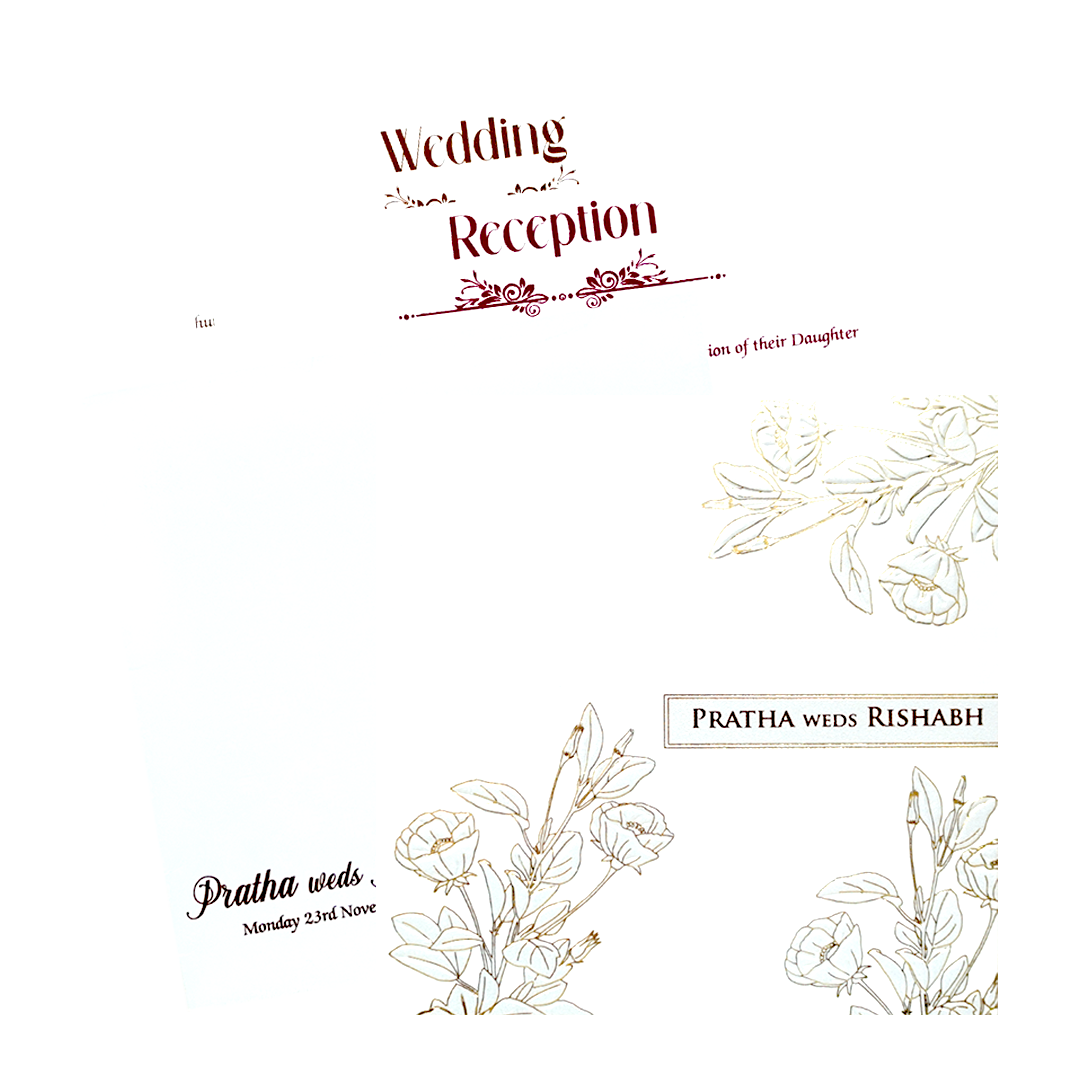 White Gold Embellished Floral Wedding Card-KPR06560
