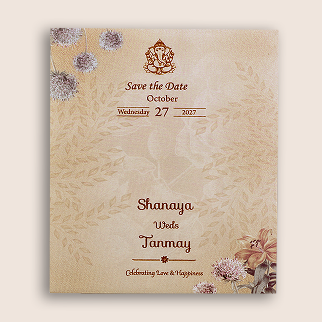 Pastel Brown Floral Door Style Wedding Card - KVN07010