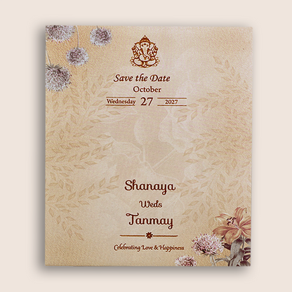 Pastel Brown Floral Door Style Wedding Card - KVN07010