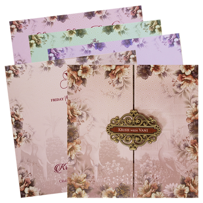 Pink Padded Floral Door Wedding Card - KVN07650