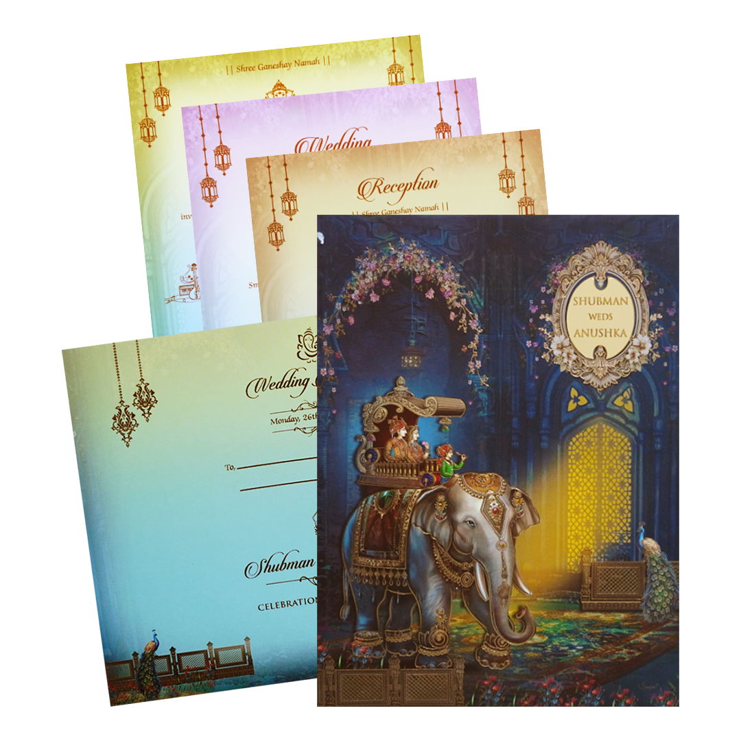 Royal Baraat Padded Wedding Invitation Card with Gold Foil-KRB09540