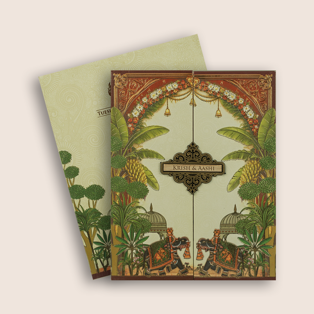 Brown Royal Elephant Door Style Padded Marriage Card - KPR07320