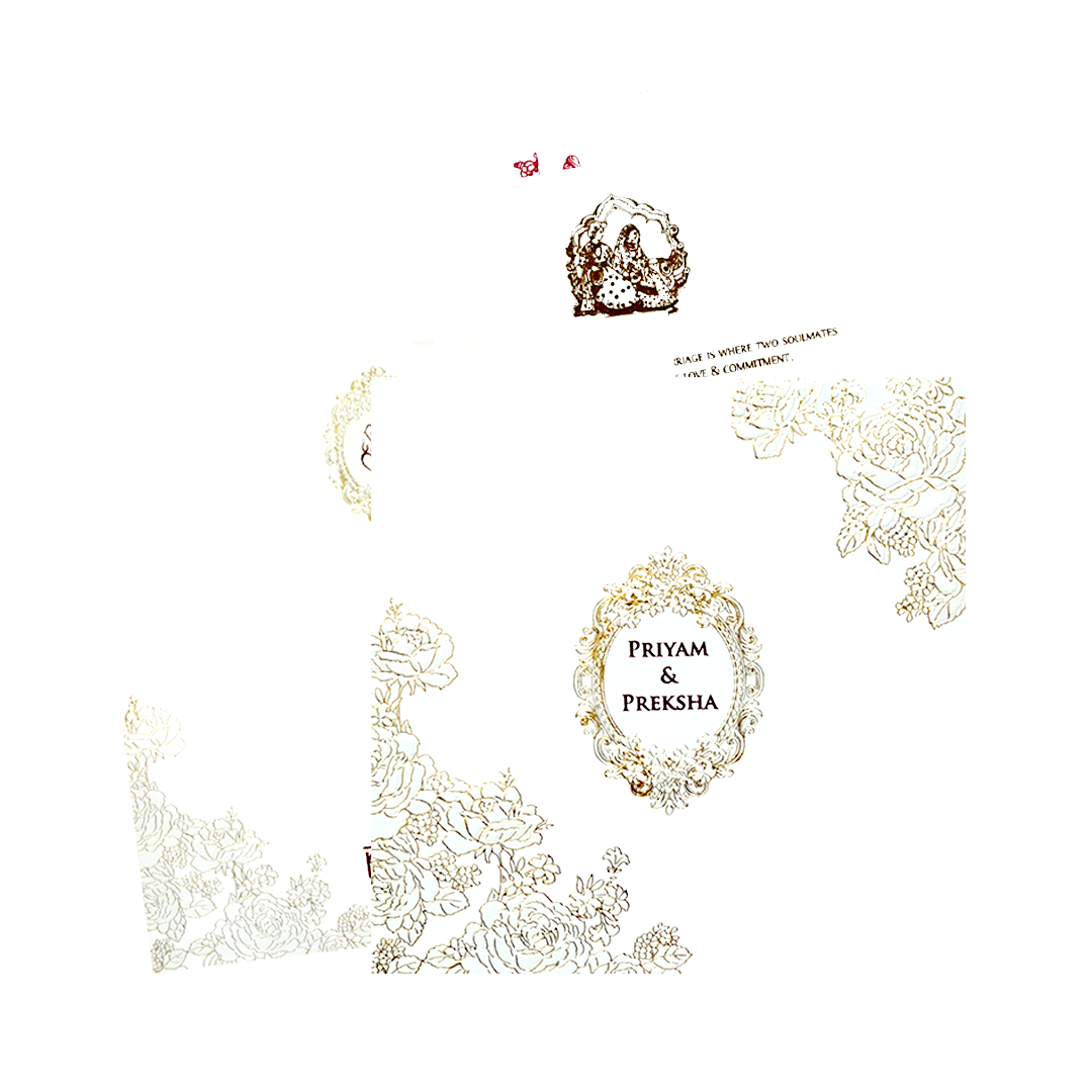 White Gold Floral Wedding Invitation-KPR06590