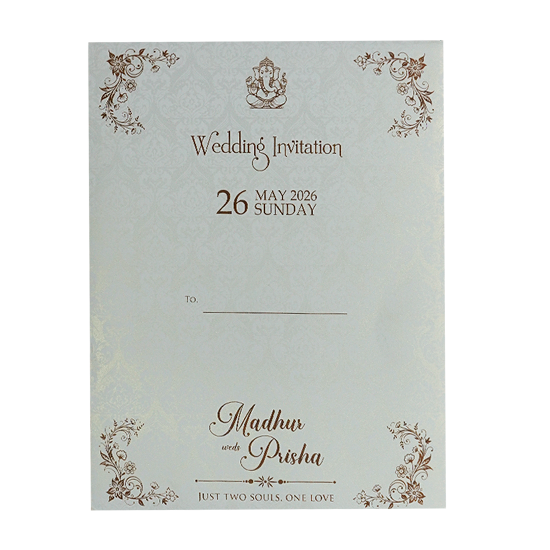 White Floral Padded Wedding Card-KSH73550