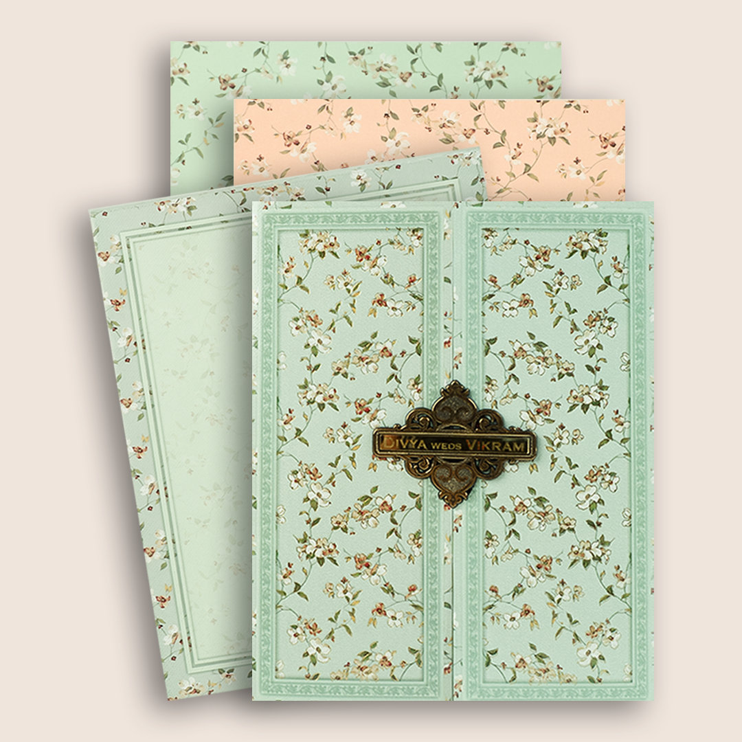 Pista Green Floral Door-Style Invitation Card - KNKN6307