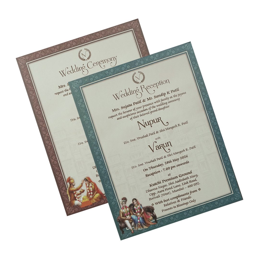 Blue Royal Couple Padded Wedding card-KRE28040