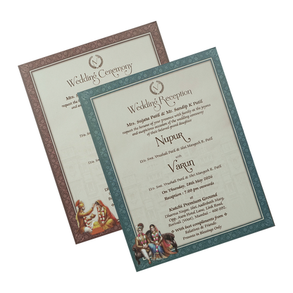 Blue Royal Couple Padded Wedding card-KRE28040