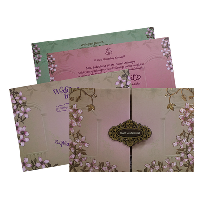 Brown Padded Embossed Floral Wedding Card - KVN07350