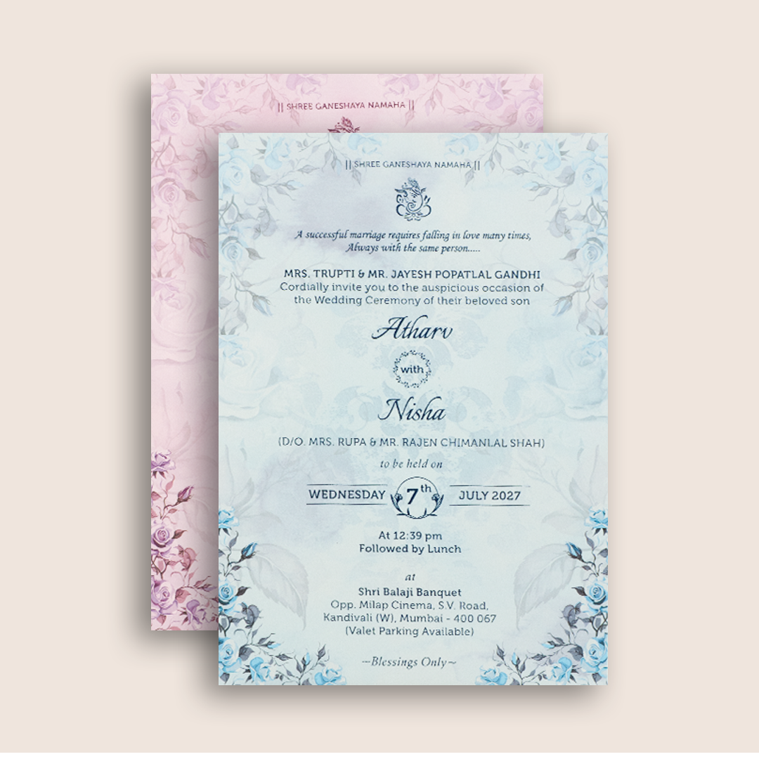 Pink Rose Floral Embossed Door Style Padded Marriage Card - KVN07790